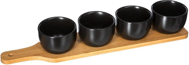 5Five Planche de service/planche apéritive pour amuse-bouches/sauces/tapas - faïence - noir - avec 4 petits bols
