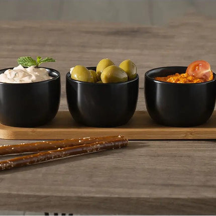 5Five Planche de service/planche apéritive pour amuse-bouches/sauces/tapas - faïence - noir - avec 4 petits bols