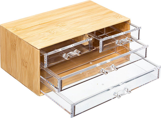 5Five sieraden/make-up organizer - 4 lades - 24 x 11 cm - rechthoek - bamboe/kunststof - opbergen