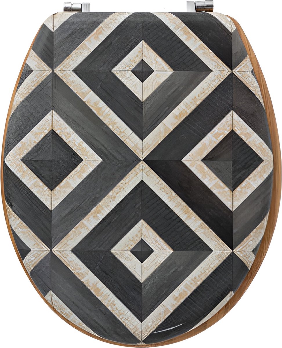 5five Toilet seat, canvas flap - checkered tile pattern - black & off-white