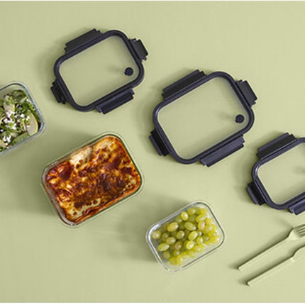 5Five Boîte de conservation avec couvercle - 2x - verre - hermétique - avec clips - 19 x 14 x 7 cm - 500 ml - noir/transparent
