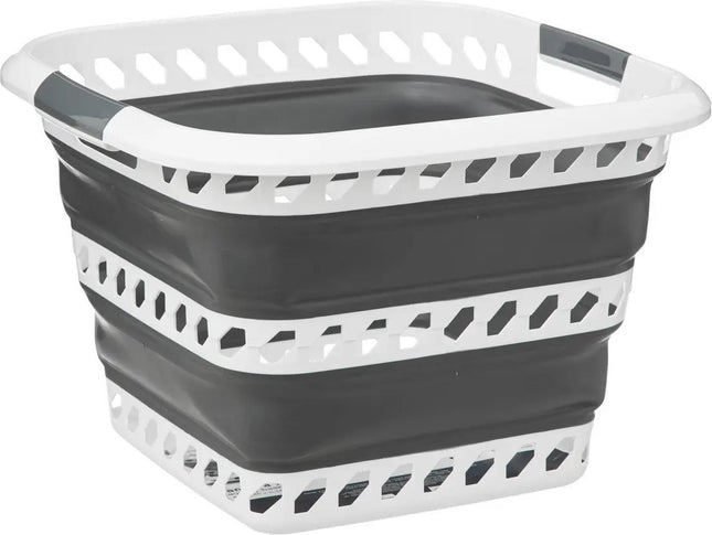 Panier à linge pliable avec poignées - plastique - 40L - gris/blanc