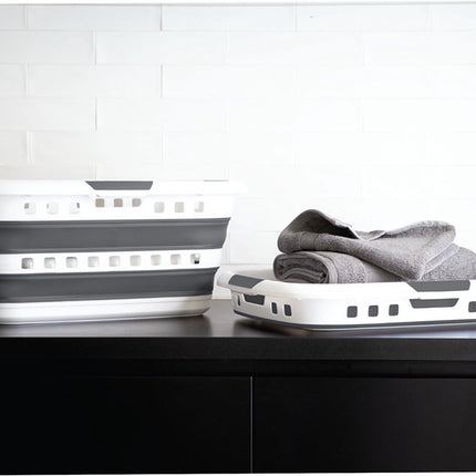 Panier à linge pliable avec poignées - plastique - 40L - gris/blanc