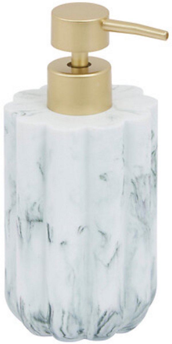 Marby Zeepdispenser 230 ml - Wit Marmerlook - Polyresin - Afmetingen L 7, 8 x B 7, 8 x H 17, 6 cm - Zeephouder - Handzeepdispenser - Zeeppomp