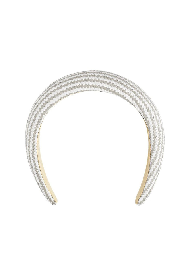 Bandeau Zigzag Gris/Blanc – Bandeau en Tissu Élégant pour Femmes – Accessoire de Fête – Avec Rembourrage EPE – Confortable & Tendance