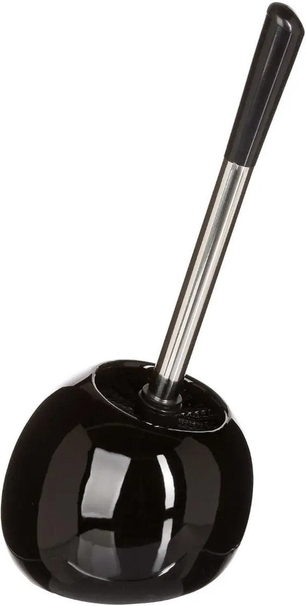 Brosse WC/toilet avec support rond céramique noir brillant 36 cm