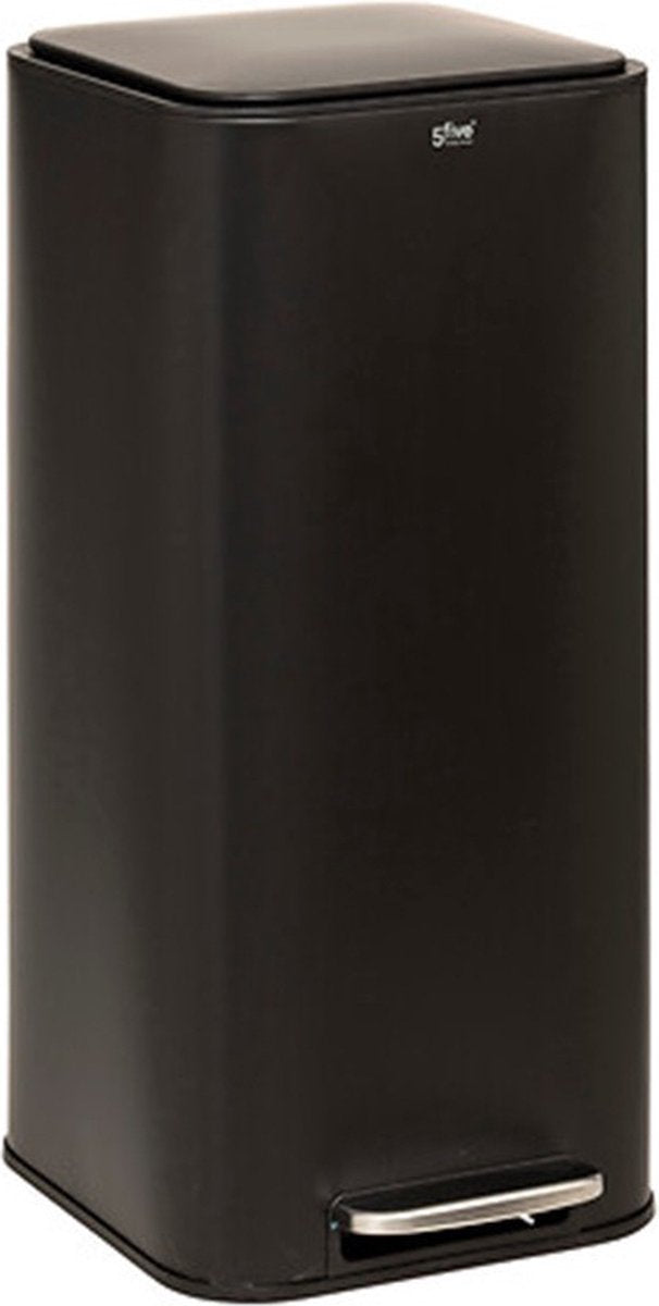 5Five Mülleimer/Treteimer Delta - schwarz - Metall - 30 Liter - 35 x 29 x 63 cm - Küchenabfalleimer - quadratisch
