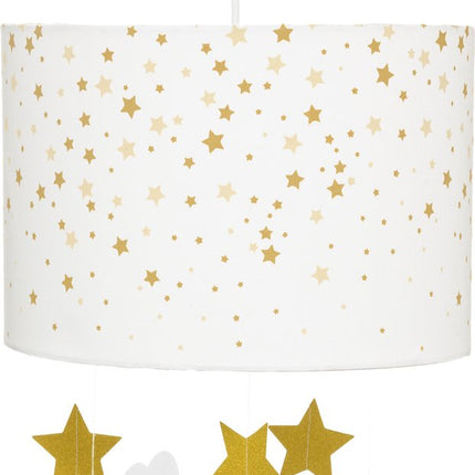 Atmosphera Kids Suspension blanche avec étoiles et nuages - Doré - Luminaires enfant - E27 - 30 x 20 cm