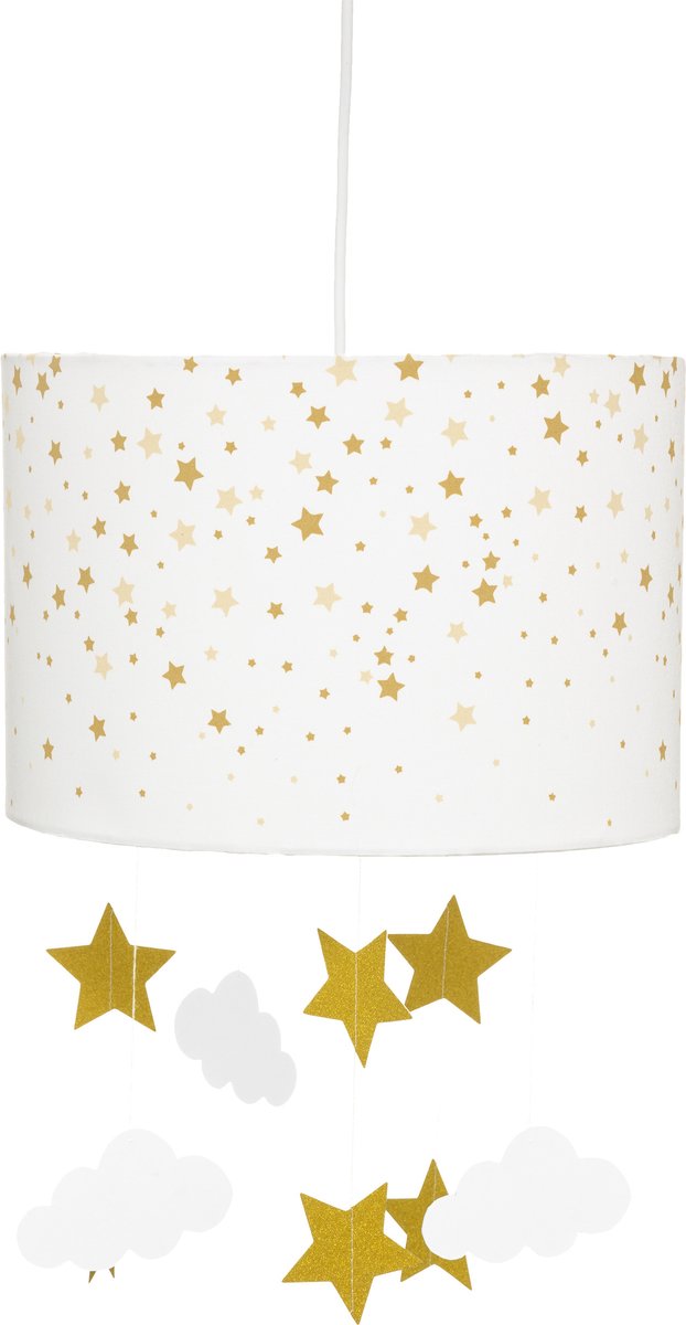 Atmosphera Kids Suspension blanche avec étoiles et nuages - Doré - Luminaires enfant - E27 - 30 x 20 cm