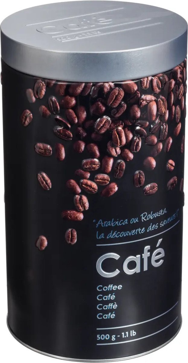 5Five Boîte de conservation pour café - métal - noir/imprimé d'ambiance - 11 x 19 cm - 500 grammes - grains de café paths of cups