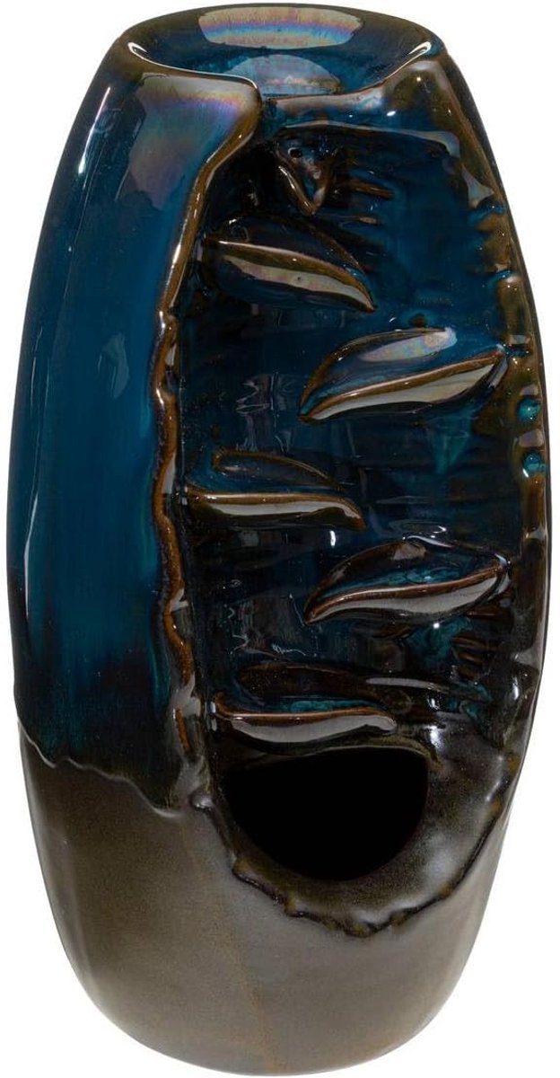 Fontaine à encens - Bleu foncé - 20 x 11 cm - Brûle-encens pour bâtonnets et cônes - Céramique -
