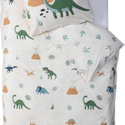 Housse de couette et taie d'oreiller coton 140 x 200 cm - 2 en 1 - Housse de couette dinosaure coton - Housse 1 personne - Housse de couette enfant réversible