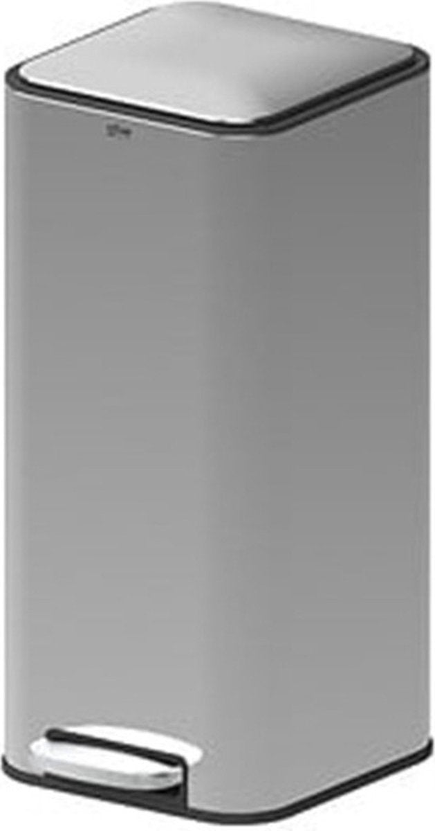 5Five Trash can / pedal bin Delta - silver - metal - 30 liters - 35 x 29 x 63 cm - kitchen waste bin - square