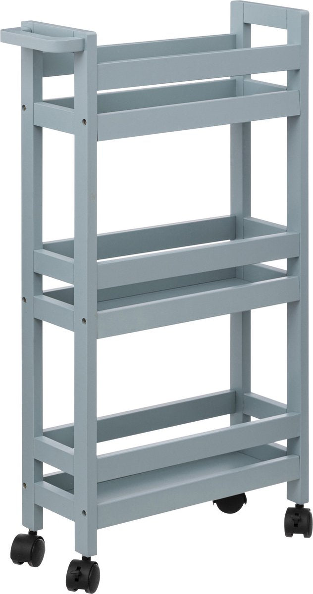 5Five Chariot de cuisine ou de salle de bain 3 niveaux - bleu glacier - P15 x L40 x H75 cm - bois MDF - avec roues