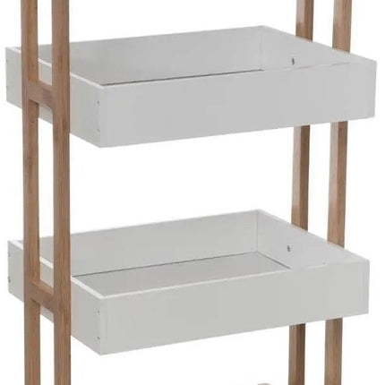 5Five Étagère de douche/salle de bain/chariot - bambou/blanc - 4 niveaux - 40 x 30 x 87 cm