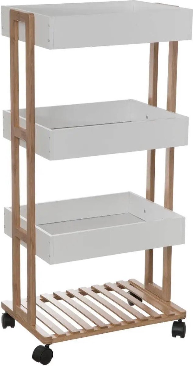 5Five Étagère de douche/salle de bain/chariot - bambou/blanc - 4 niveaux - 40 x 30 x 87 cm