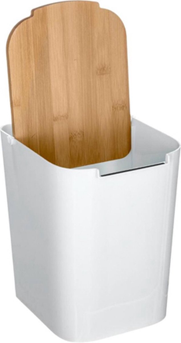 5Five waste bin - 5 liters - bamboo - white/light brown - 24 x 19 cm - bathroom trash can