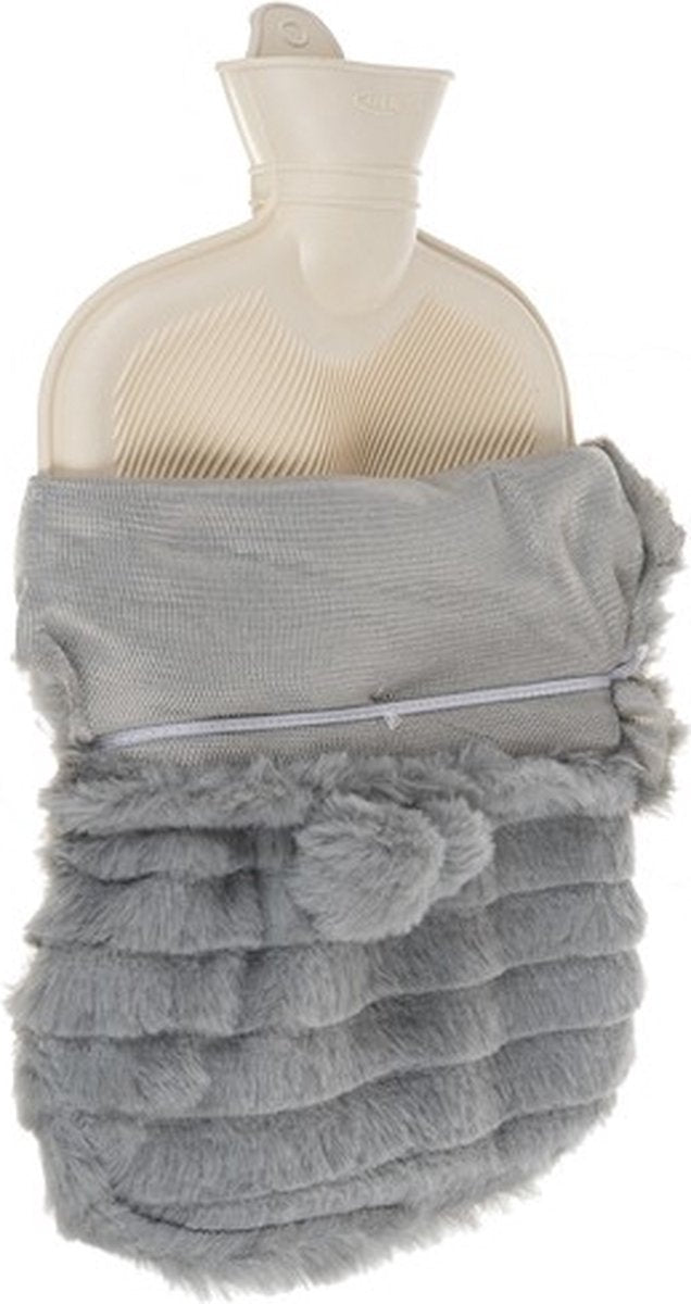 1 kruik - warm water - grijs - 2 liter - zacht - kruik met hoes - fluffy hoes - menstruatie pijn - buikpijn -