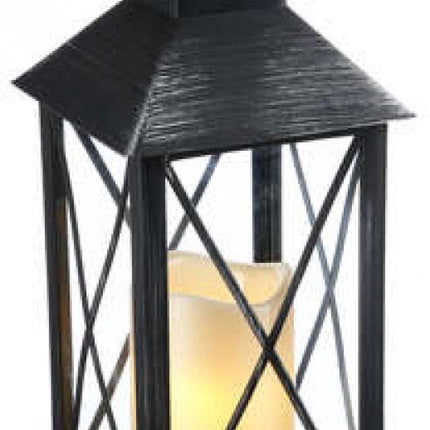Lot de 2 - Lanterne de jardin rustique avec bougie LED à piles - Éclairage de jardin / Lumière d'ambiance - Noir - Photophore à piles - Lampe de table d'extérieur avec effet flamme