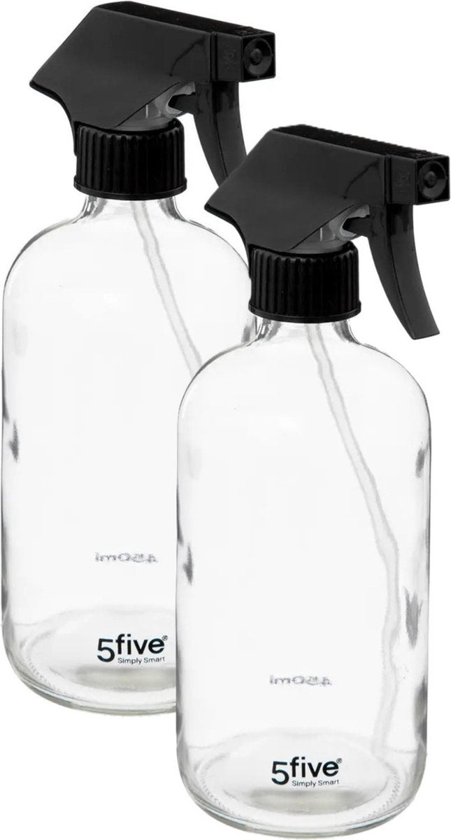 5Five Pulvérisateur avec une capacité de 450 ml - 2x - verre - transparent - tête de pulvérisation - 21 cm