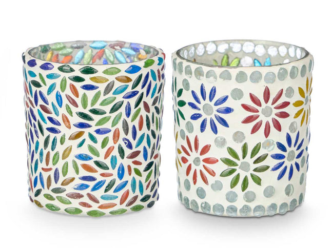 Lot de 2 photophores - Motif floral (8 x 8 x 9,5 cm)