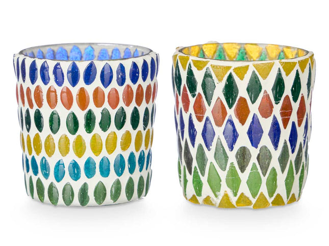 Set de 2 lanternes - Motifs losanges colorés (7 x 7 x 7,25 cm)