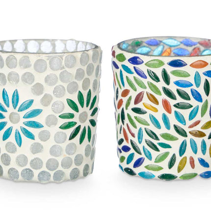 Set de 2 lanternes - Motif fleurs et feuilles (7 x 7 x 7,25 cm)