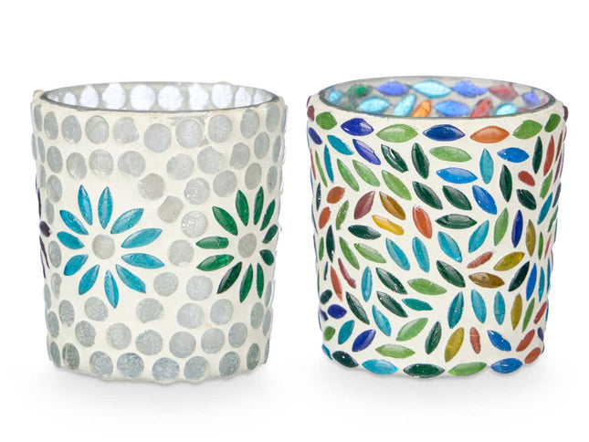 Set de 2 lanternes - Motif fleurs et feuilles (7 x 7 x 7,25 cm)