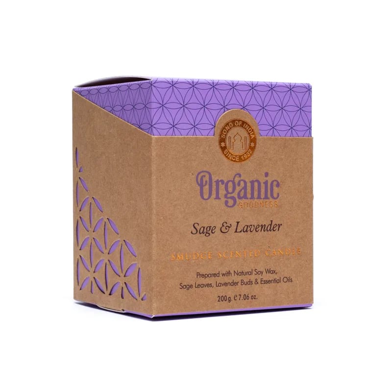 Organic Goodness geurkaars salie en lavendel – sojawas met smudgekruiden – foto 2