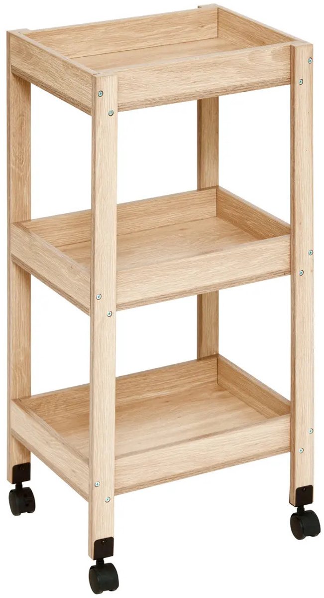 5Five Kitchen / bathroom trolley 3-tier - L40 x W30 x H80 cm - natural - PP wood - with wheels - storage baskets / trays