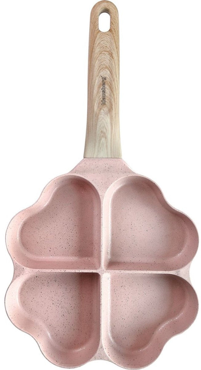 Klausberg 7820 - poêle 4 compartiments en forme de cœur pour œufs - hamburgers - crêpes - Rose - Revêtement antiadhésif