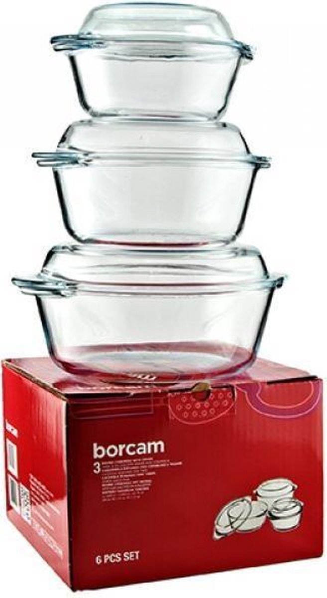 Borcam Round Oven Dishes - With lid - Set of 3