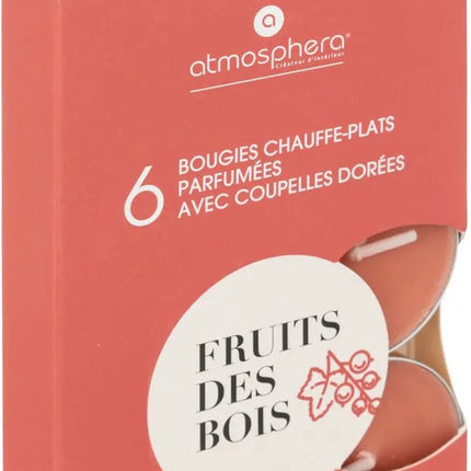 Atmosphera Créateur D'Intérieur - Bougies Chauffe-Plat Parfumées - Bougies Parfumées - Chauffe-Plat - Bougies Chauffe-Plat Parfumées - Scented Tealight Candles - Fruits des bois - Fruits des bois - 1 boîte de 6 chauffe-plats