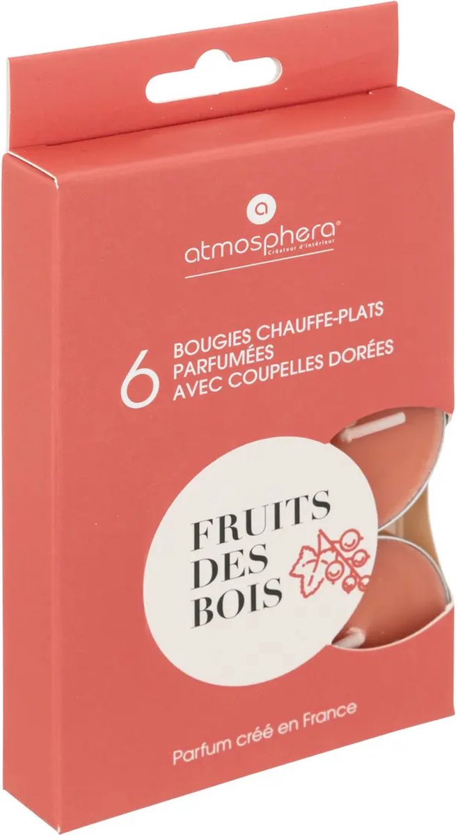 Atmosphera Createur D'Interieur - Scented Tealights - Scented Candles - Tea Lights - Scented Tealight Candles - Wild Berries - Fruits des bois - 1 box of 6 tealights
