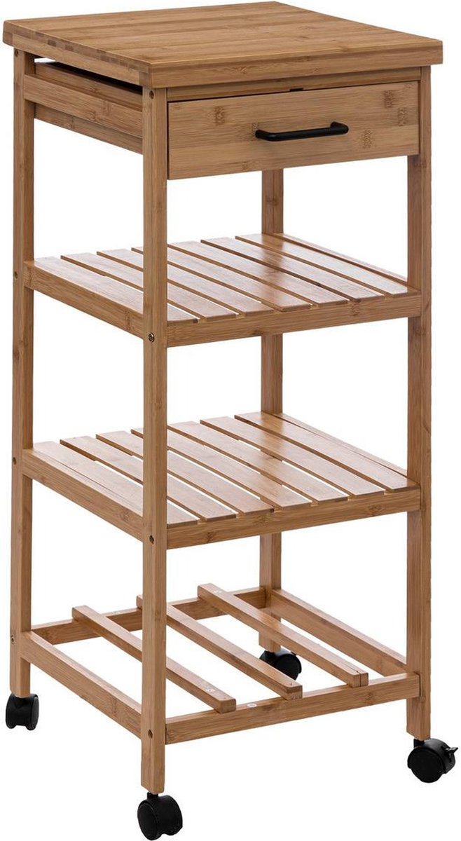 5Five houten keukentrolley met lade – smal, bamboe, 38 x 38 x 90 cm