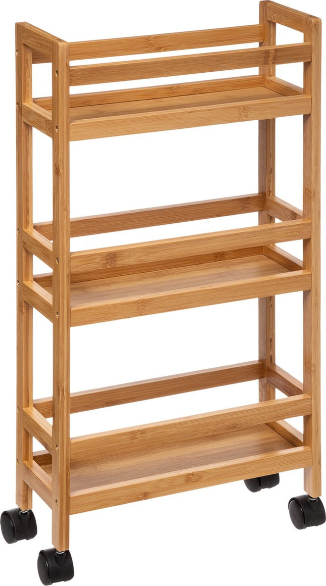 5Five Étagère de salle de bain en bambou extra petite sur roulettes - Étagère debout à 3 niveaux pour la salle de bain - Armoire ouverte comme meuble de salle de bain