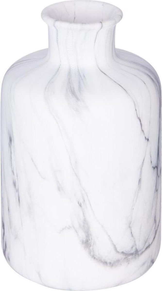 Deco vaas Marble in marmerlook – witte keramische vaas, handgemaakt, 17,5 cm