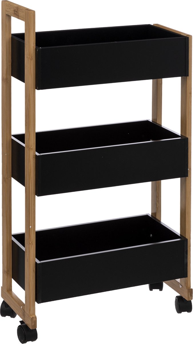 5Five Kitchen Trolley - bamboo - 3-tier - black / brown - 41 x 20 x 80 cm