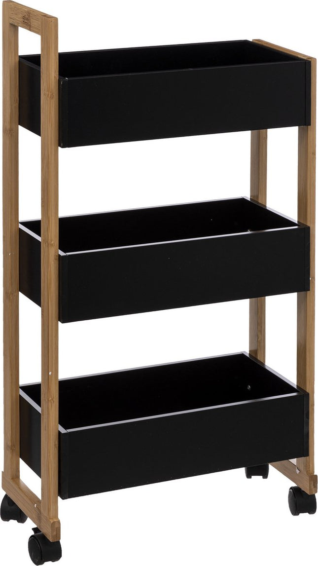 5Five Keukentrolley - bamboe - 3-laags - zwart/bruin - 41 x 20 x 80 cm