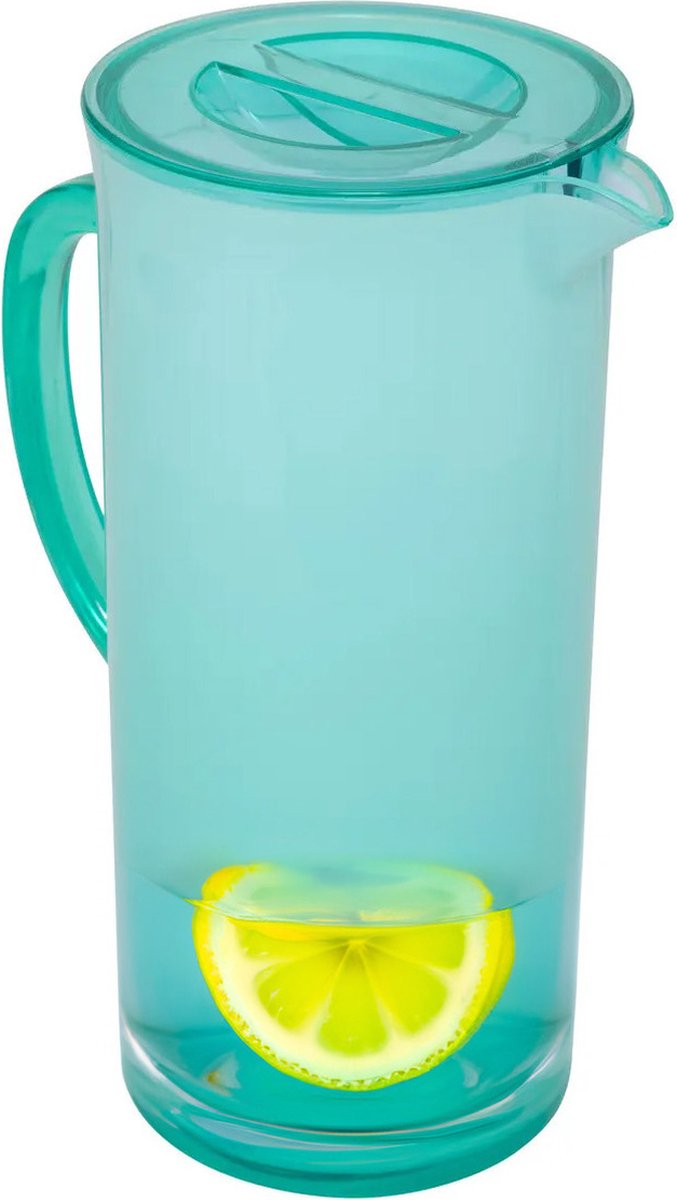 5Five Sapkan/schenkkan karaf - blauw - met deksel - 1950 ml - kunststof - Limonade/water