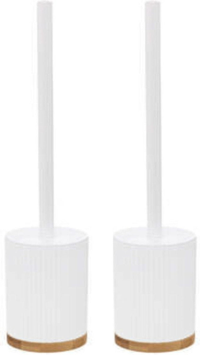5Five Brosse WC/toilette avec support blanc polyrésine/pierre 40 cm - Lot de 2x pièces
