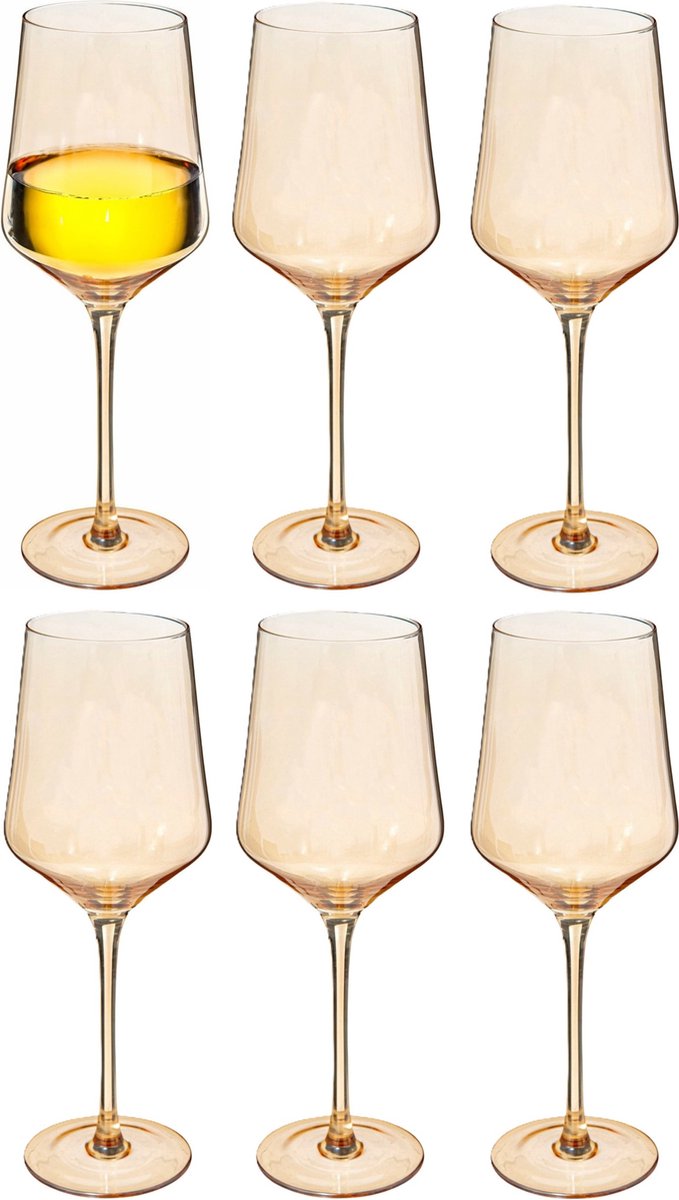 Secret de Gourmet Weingläser - 12x - Olga - groß - 450 ml - Glas - für Rot- und Weißwein - bernsteinfarben