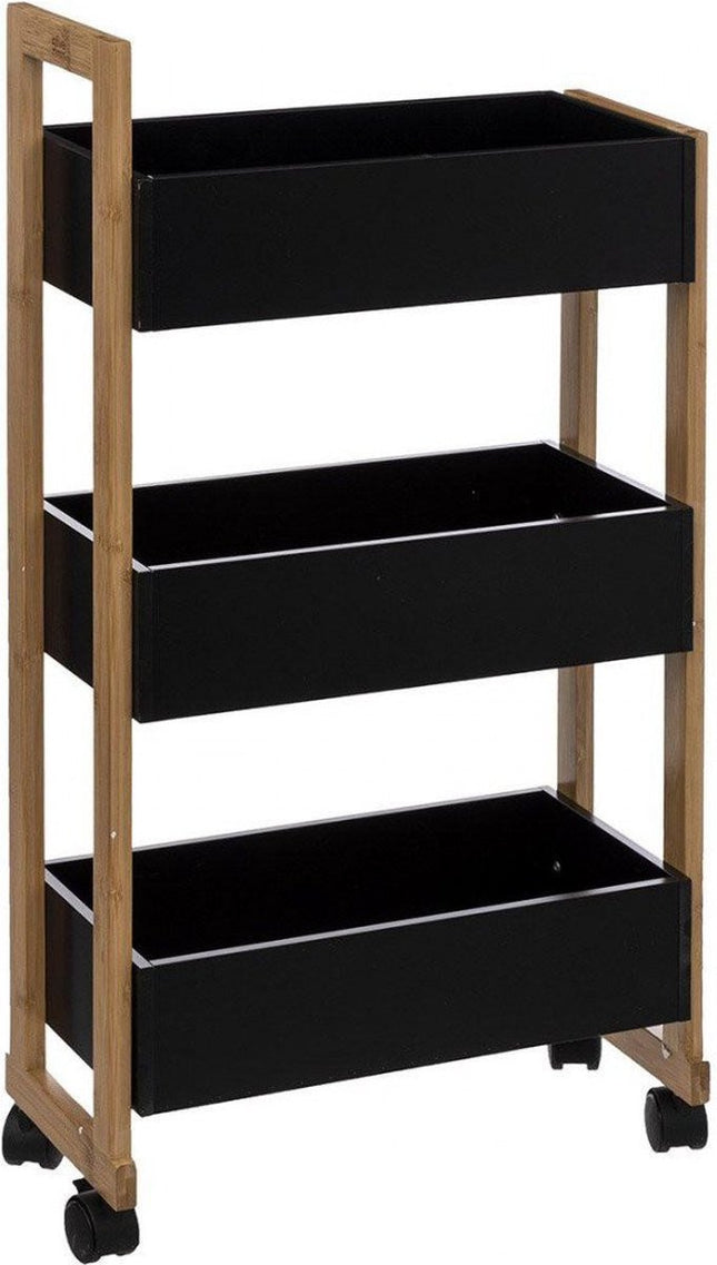 Chariot, trois boîtes de rangement - bois / noir