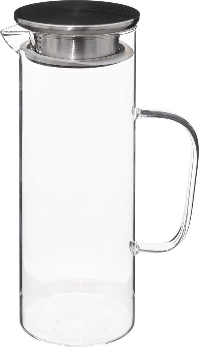 Secret de Gourmet Water Carafe/Pitcher - with stainless steel lid - glass - 1.1 Liters - D9 x H22 cm