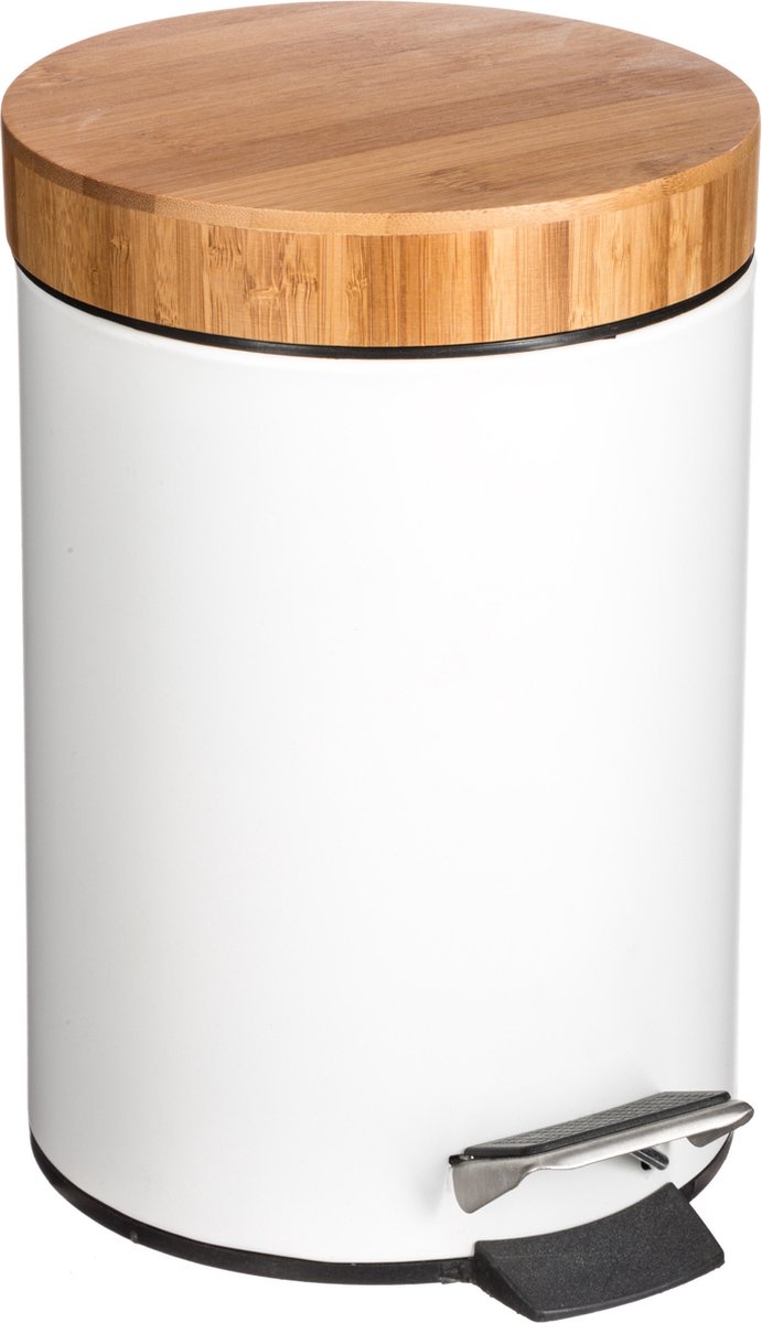 5Five Waste Bin - pedal bin - white - metal - 3 L - 25 cm - For bathroom and toilet