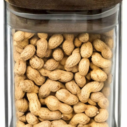 Boîte/pot de rangement en verre 1L avec couvercle en bois d'acacia - 1000 ml - Bocaux de rangement avec couvercle hermétique