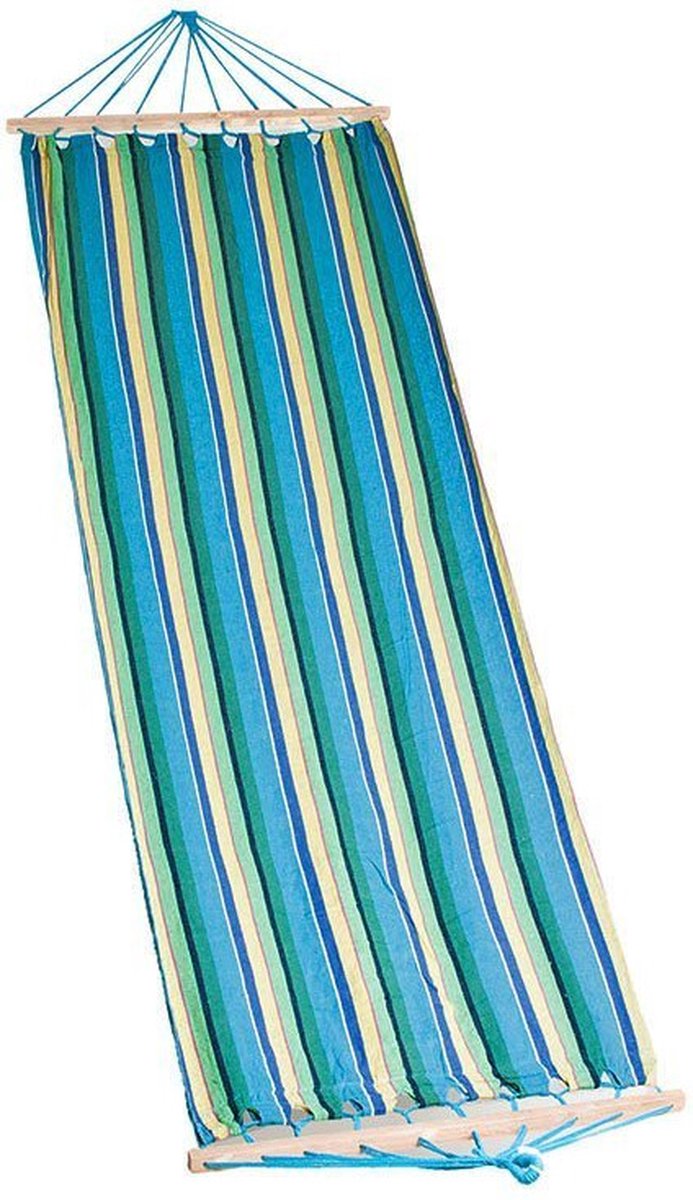Hangmat voor de tuin, 200 x 80 cm – katoen met houten hangbars, blauw-groen
