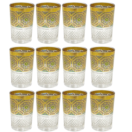Verres à Thé Marocains – Set de 12 Pièces | Design Mosaïque Dorée & Colorée | 160ml