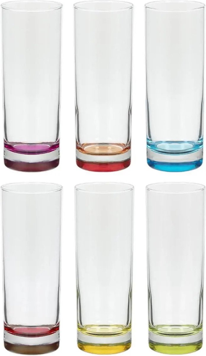 Secret de Gourmet Longdrink glasses - 6 pieces - Colori - 310 ml - Drinking glasses - Water glasses - colored bottom