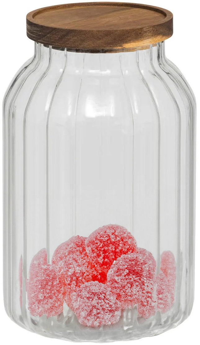 5Five pot de rangement Acacia bois - verre - 3L - 14 x 23 cm - pots de rangement cuisine - Nourriture/bonbons/biscuits